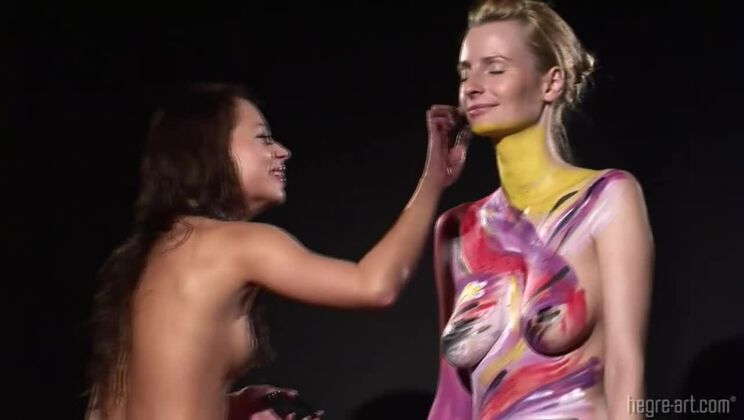 [Hegre] - Erica And Karolina Skinny Polish Beauties Nude Body Painting - Anna AJ