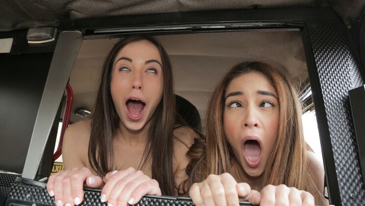 [FakeTaxi] - Cheeky Brunette Lesbians Fuck Taxi Driver