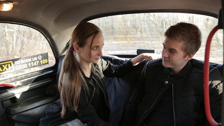 [FemaleFakeTaxi] - Deepthroat Blowjob in a Taxi with Fishnet Lovers