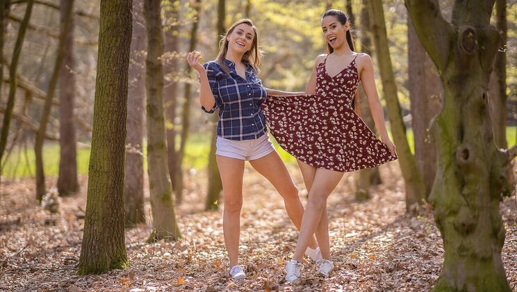 [Lesbea] - Brunette with Big Tits Licks Latina's Pussy Outdoor