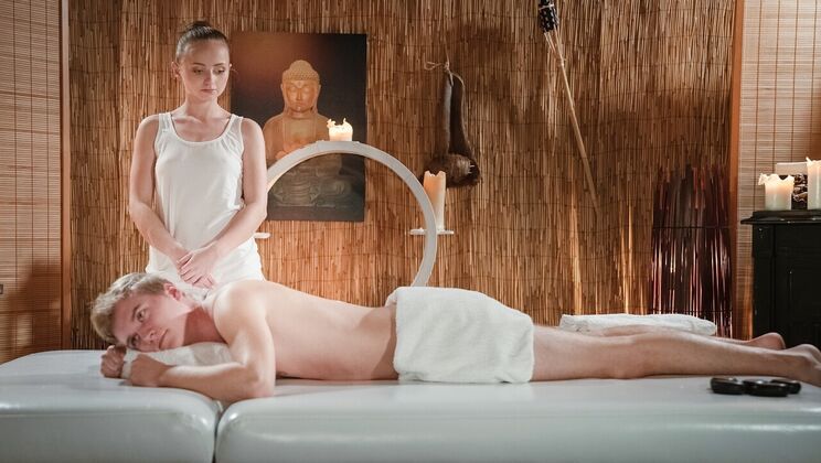 [MassageRooms] - Oiled Up and Ready: Petite Tattooed Beauty Gets Fucked