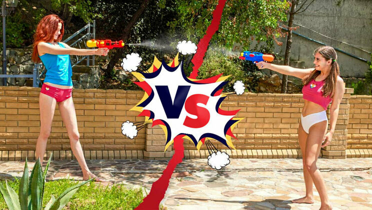 Natural Nymphos Angel Rai and Elise Moon Engage in Pussy Fight