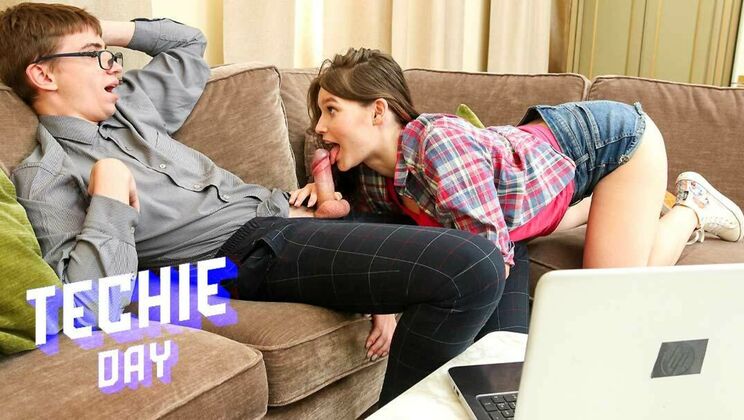 Brunette Babe Janyk Brones Fucks Shaved Teen with Natural Tits