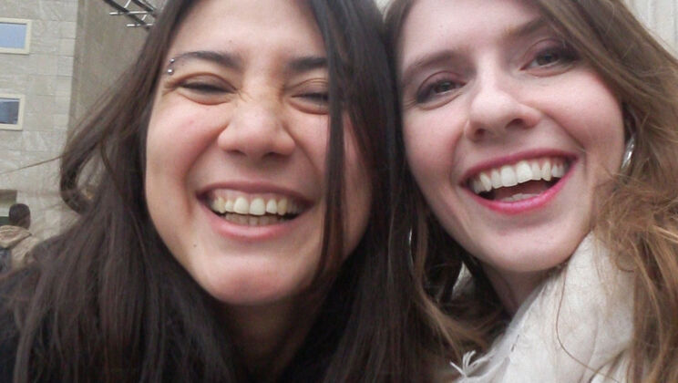 [Ersties] - Brunette Lesbians Play with Vibrators in Public